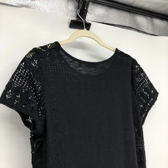 Reitmans Black crochet  short sleeve / front layered opaque T-shirt NWT M - Picture 4 of 14